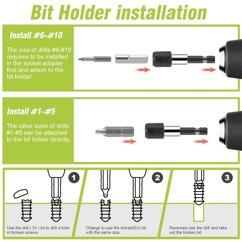 33 PCS Damaged Screw Extractor Kit with Sleeve Extension Drill Bit for Universal Guillotine Bolt Removal Screw Removal Tool image 5