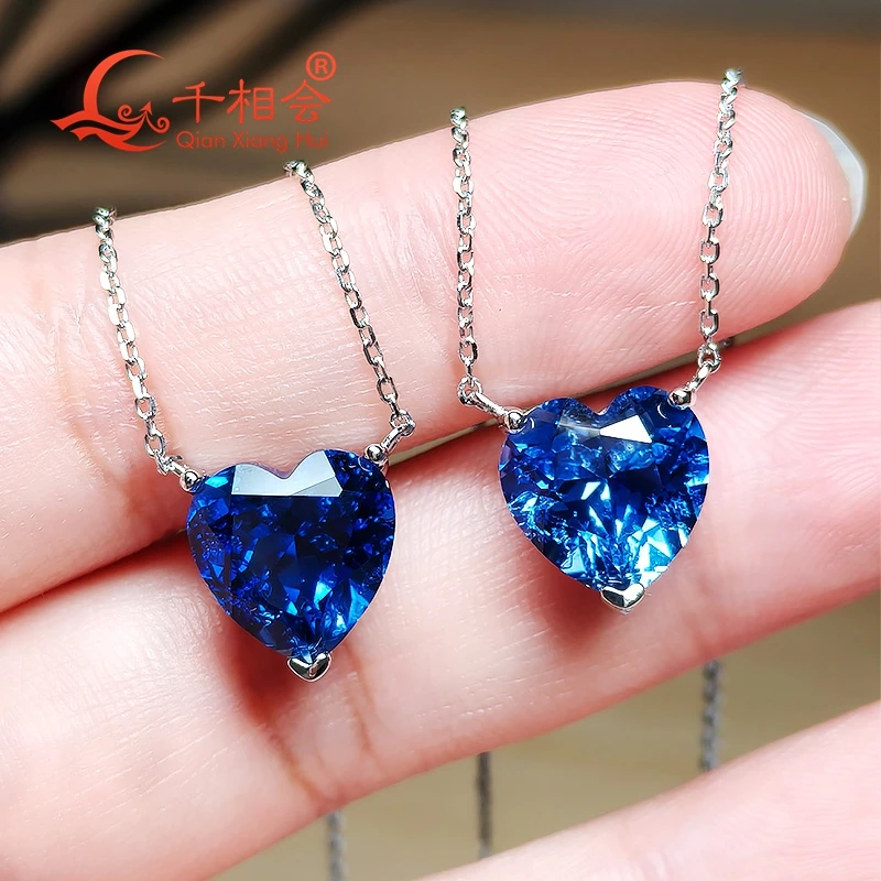 

925 silver heart shape 10*10mm Royal blue Cornflower Blue color lab grwon created sapphire inclusions Jewelry Pendant Necklace
