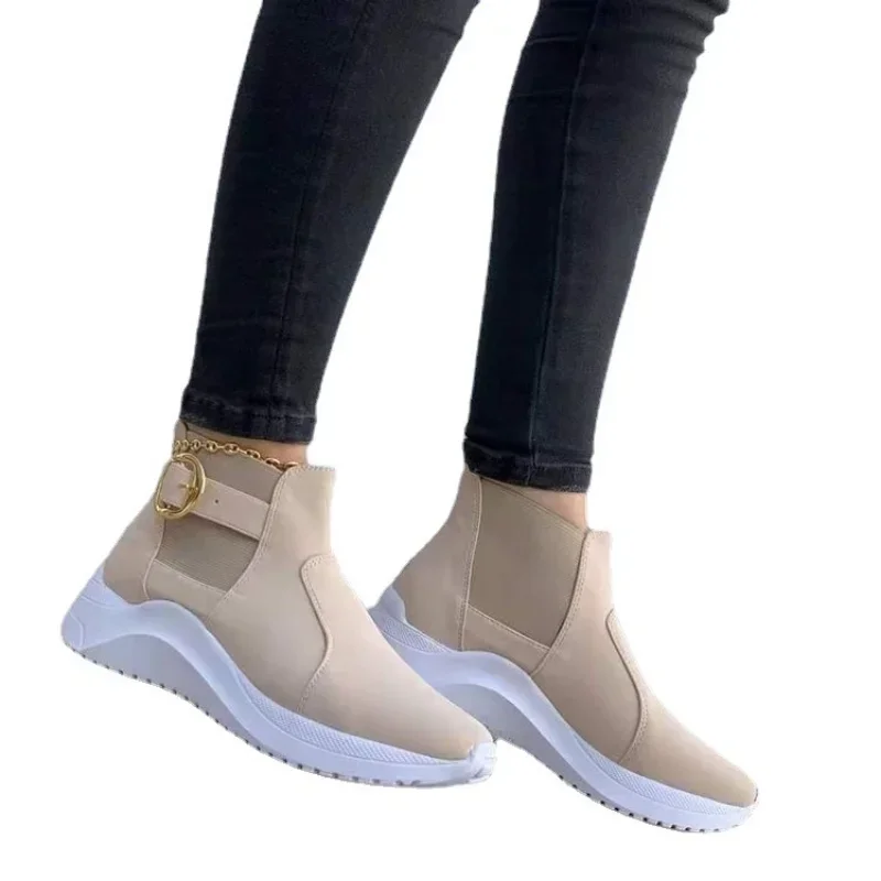 Zapatillas de deporte vulcanizadas con hebilla para mujer, zapatos de plataforma sin cordones, talla grande, novedad de 2023