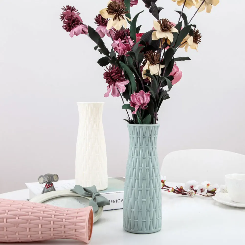 

Imitation Rattan Vase Simple Decorative Flower Holder Plant Arrangement Woven Plastic Vase Home Office Balcony Smooth Surface