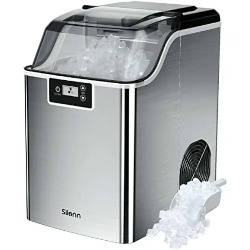 Silonn Compact Nugget Ice Maker, maszyna do produkcji granulatu do lodu z zegarem i funkcją samooczyszczania, przenośny blat do lodu