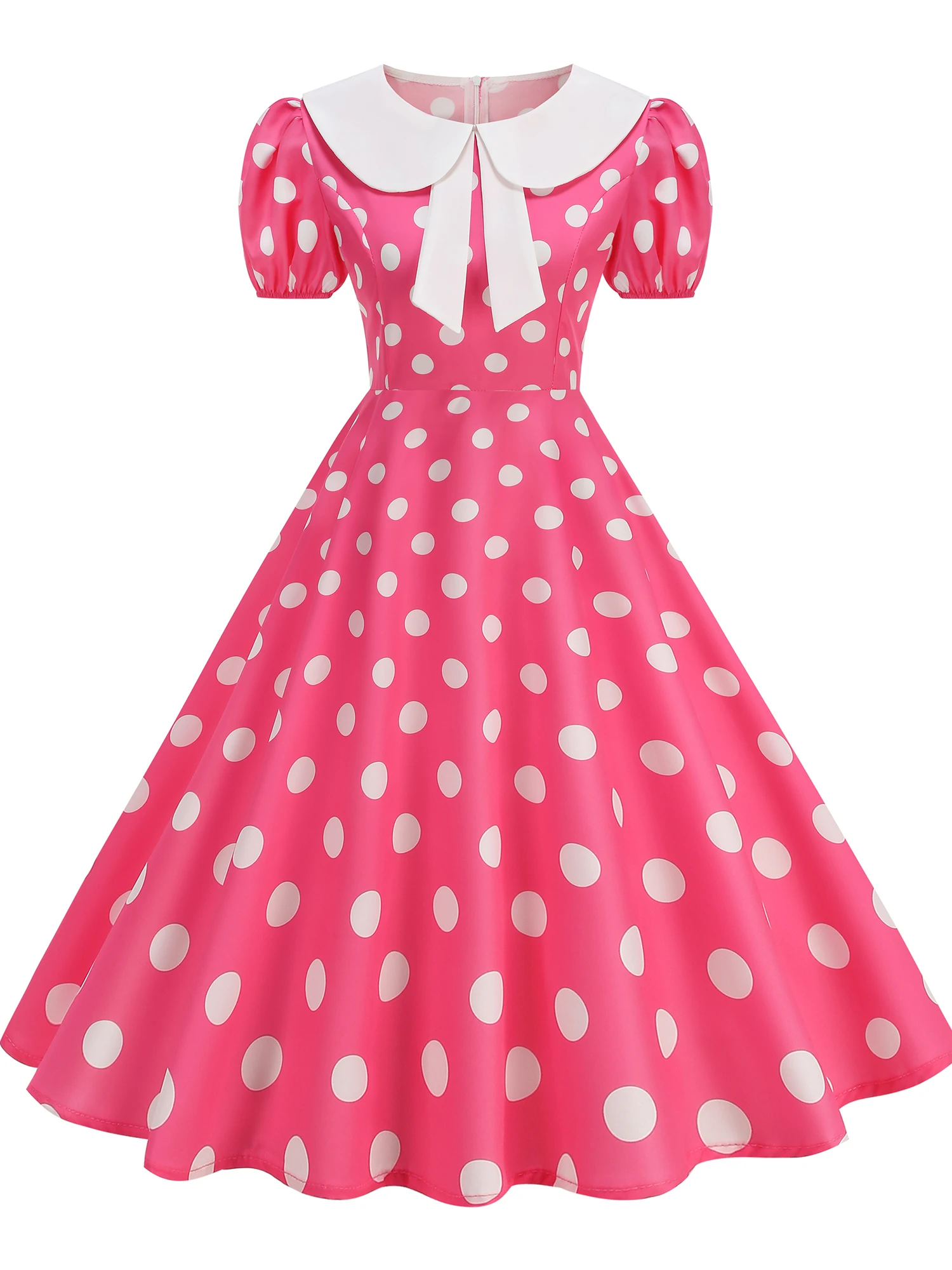 Sweet Polka Dot Doll Collar Bubble Short Sleeve Summer New Vintage Hepburn Performance Dress 8 Colors 5 Sizes Women's Dress