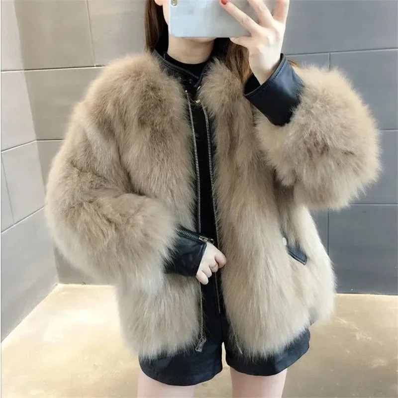 Splicing Short Fur Coat for women 2027 Winter Fashion New Imitation Fox fur Thicken Versatile Top Women's Warm Zipper Jacket