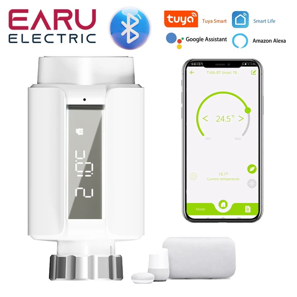 

Tuya Smart Bluetooth Radiator Actuator TRV Programmable Thermostat Radiator Valve Remote Temperature Controller Support Alexa