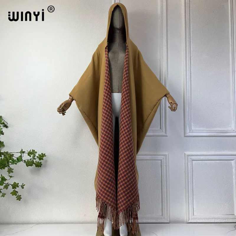 WINYI Winter coat outfits Women high quality dress print Thick Warm Female kaftan cardigan dress Hooded mop coat fashion Abaya