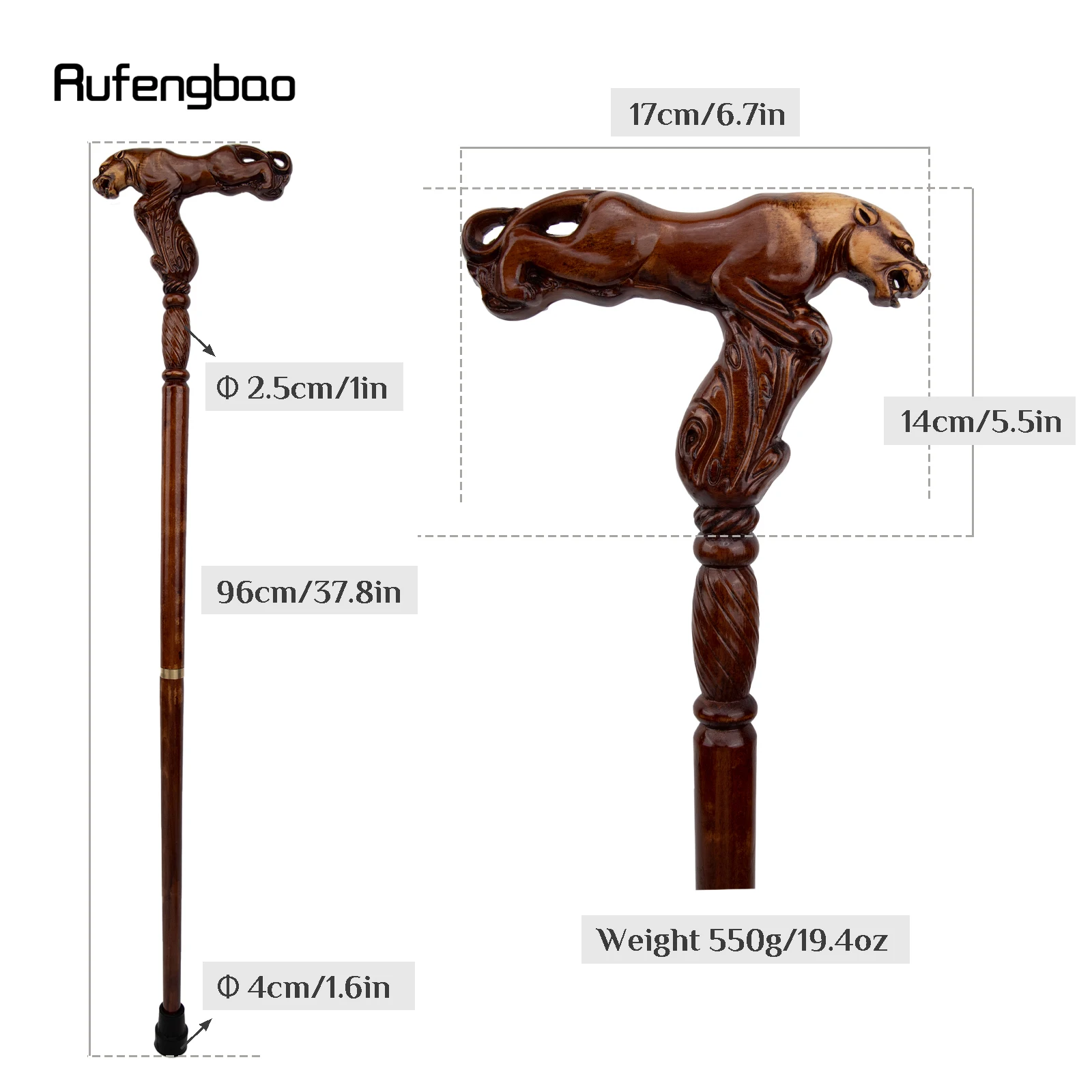 Leopard braun Holz Mode Gehstock dekorative Vampir Cosplay Party Holz Gehstock Halloween Mace Zauberstab Crosier 93cm