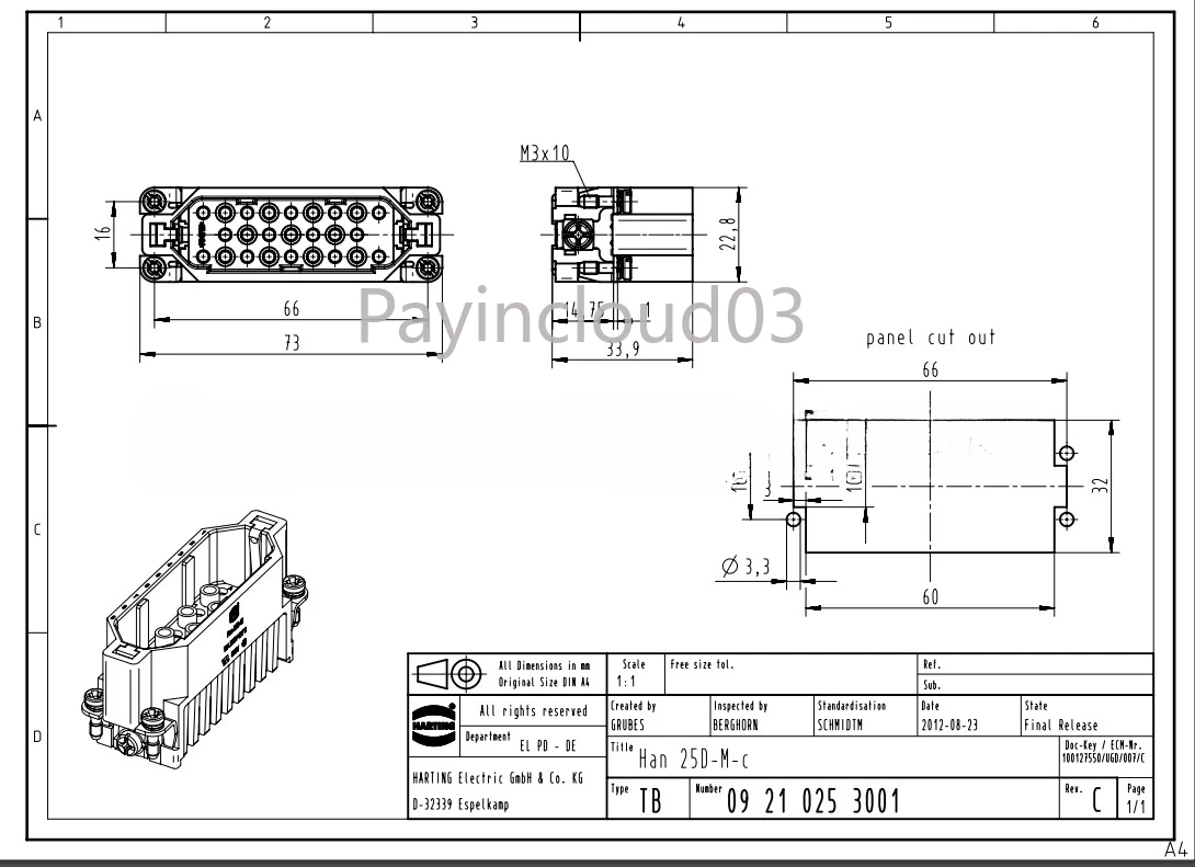 09210253001  GERMAN HARTTING  genuine spot inventory Harding HAN-25D-STI-C cold pressed type