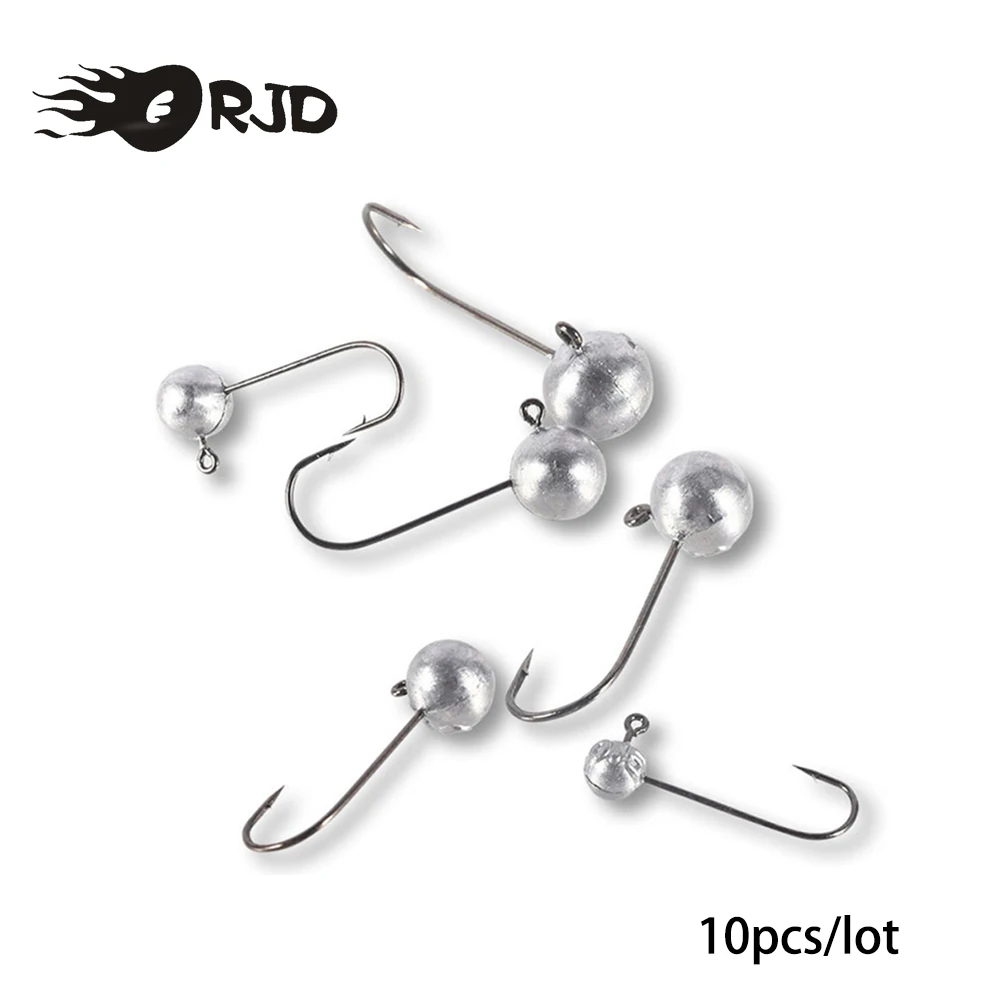 ORJD 10pcs Crank Jig Lead Head Fishing Hook 0.5g 1g 1.5g 2g 2.5g 3g 5g 7g 10g 14g Soft Silicon Lure Fishhooks Fishing Track Tool