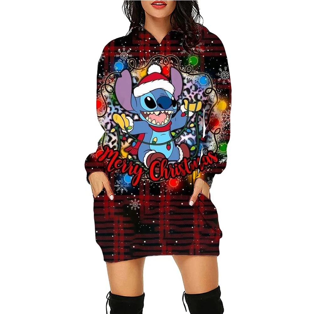 Kawaii Disney Stitch Women\'s Hoodies Dress Youthful Woman Clothes Christmas Winter New 3D Print Ladies Fashion Streetwear Y2k