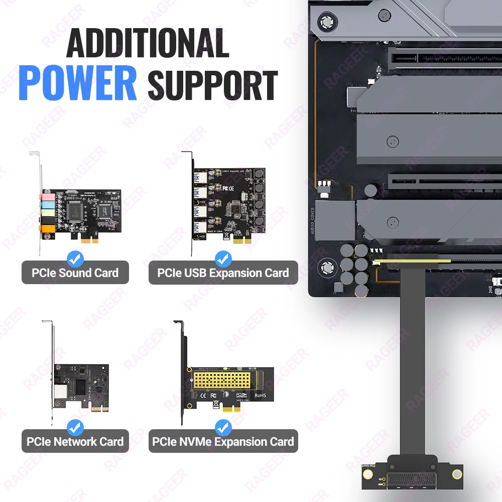 RAGEER PCIe 3.0/4.0 X1 Riser Cable (Dual Right Angle) for PCIe WiFi Card, M.2 Adapter, Firewire Card, USB PCIe Card, Sound Card