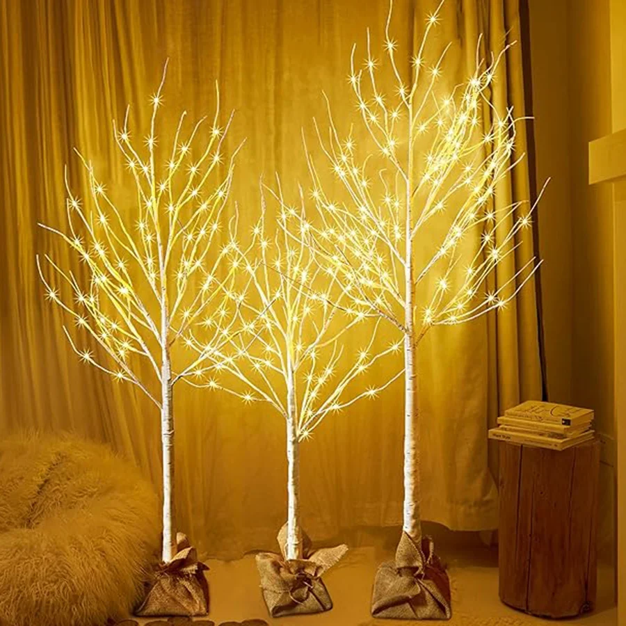 Pohon Birch cahaya 1.8M, cahaya pohon Birch putih dengan lampu LED pohon Natal putih luar ruangan dalam ruangan untuk dekorasi pesta rumah pernikahan