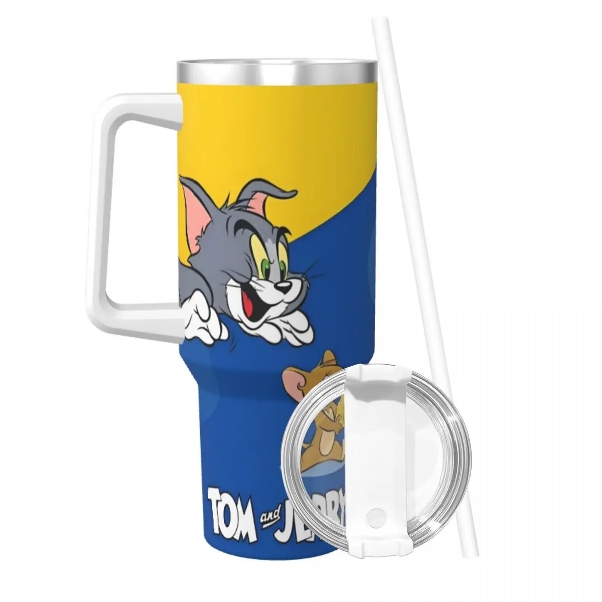 Tom And Jerry Funny Faces Fuzz Stainless Steel Tumbler Cat and Mouse Thermal Mug With Straws and Lid Large Mugs Cup Water Bottle