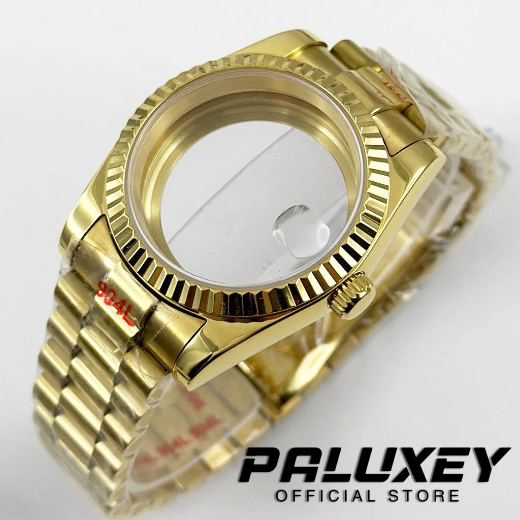 Gold Fluted Curved 36MM/40MM Watch Case Stainless Presidential Bracelet Sapphire Glass For NH34 NH35 NH36 NH38 ETA2824 Movement