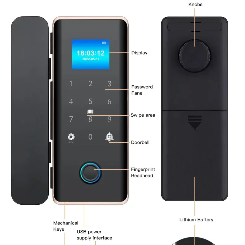 Smartier Smart Glass Door Lock Wifi Remote Control Tuya App Office Lock Card Digital Biometric Fingerprint Door Lock