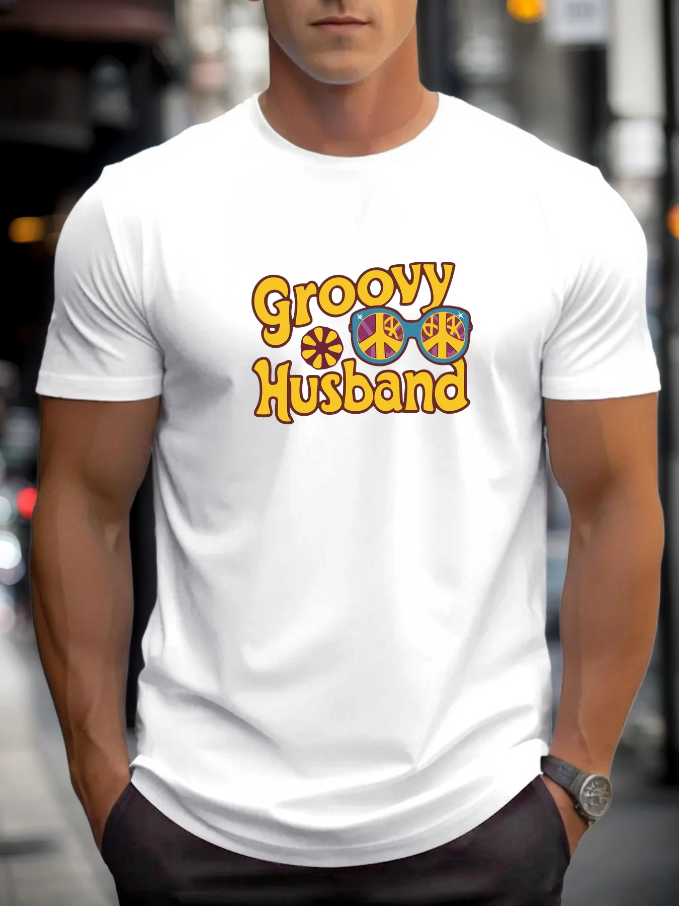 

GROOVY HUSBAND Print Man Short Sleeve T shirt Summer Round Neck Oversized Casual High Quality Soft Breathable Daily Wear Tee
