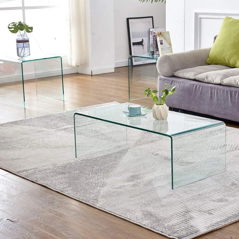 Glass Coffee Table, Clear Coffee Table, Small Modern table for Living Room,Match Well with Rug, Coffee Table