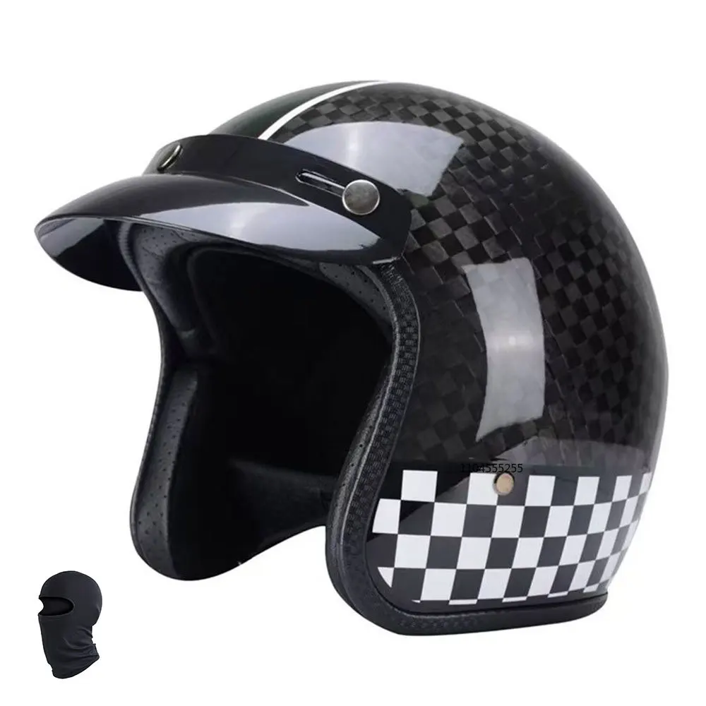 

Men 3/4 Carbon Fibre Open Face Helmet DOT Safety Protection Motorcycle Helmet Vintage German Moto Helmet Breathable Casco Moto