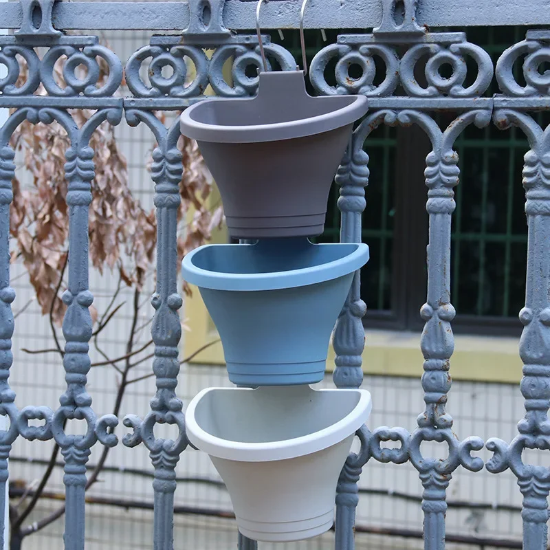 

Hanging Flower Pot Creative Basket Storage Gutter Downspout Flowerpot Indoor Useful Railing Hanging Planter Plastic Flower Pot