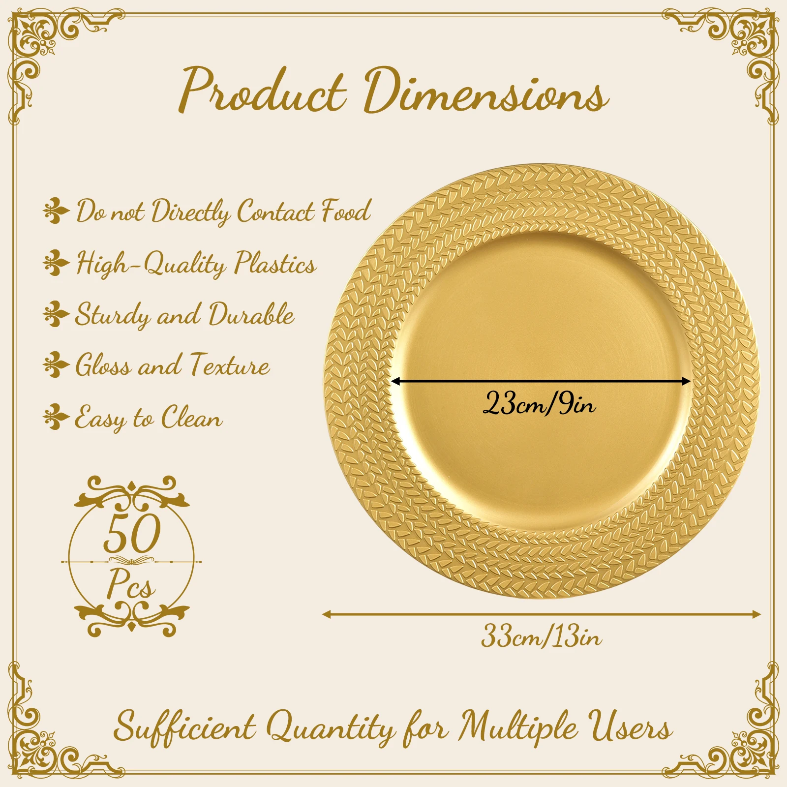 50개 세트 골드 차저 플레이트 9인치 플라스틱 재사용 - Gold Plated Cutlery 리뷰 및 가격