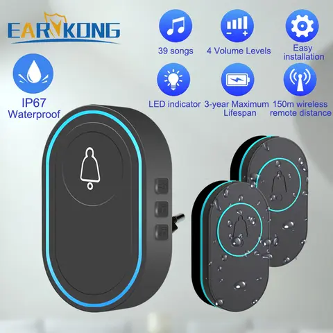 Wireless Waterproof Doorbell 300m Remote Earykong