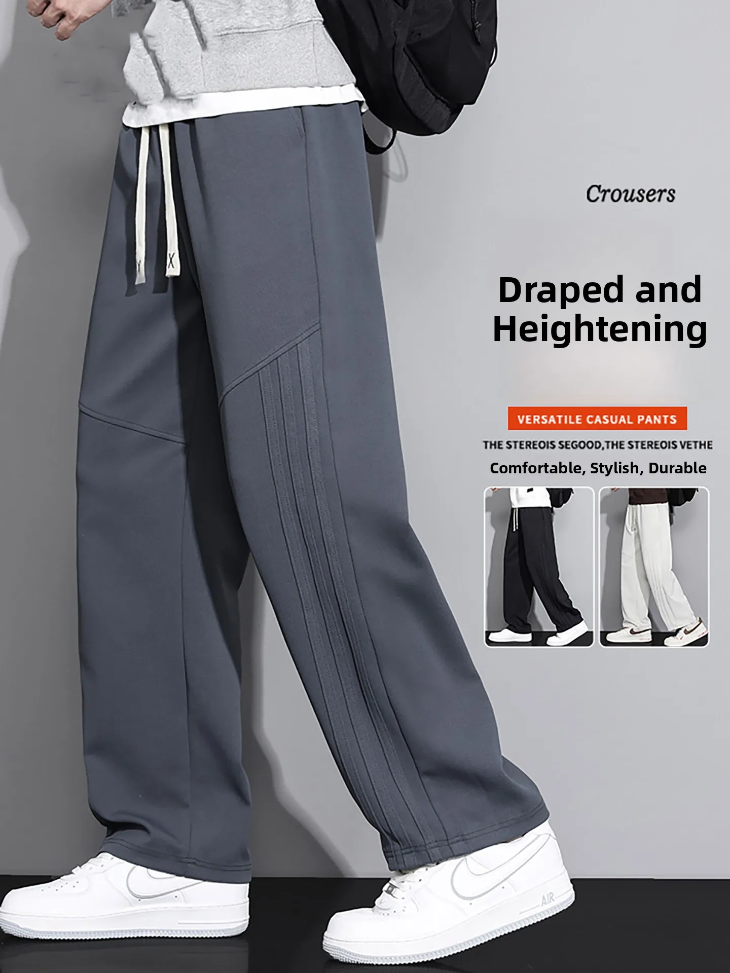 

Men's Straight Leg Casual Pants Autumn Winter New Faion Brand Drapey Sport Sweatpants Versatile Casual Long Trousers