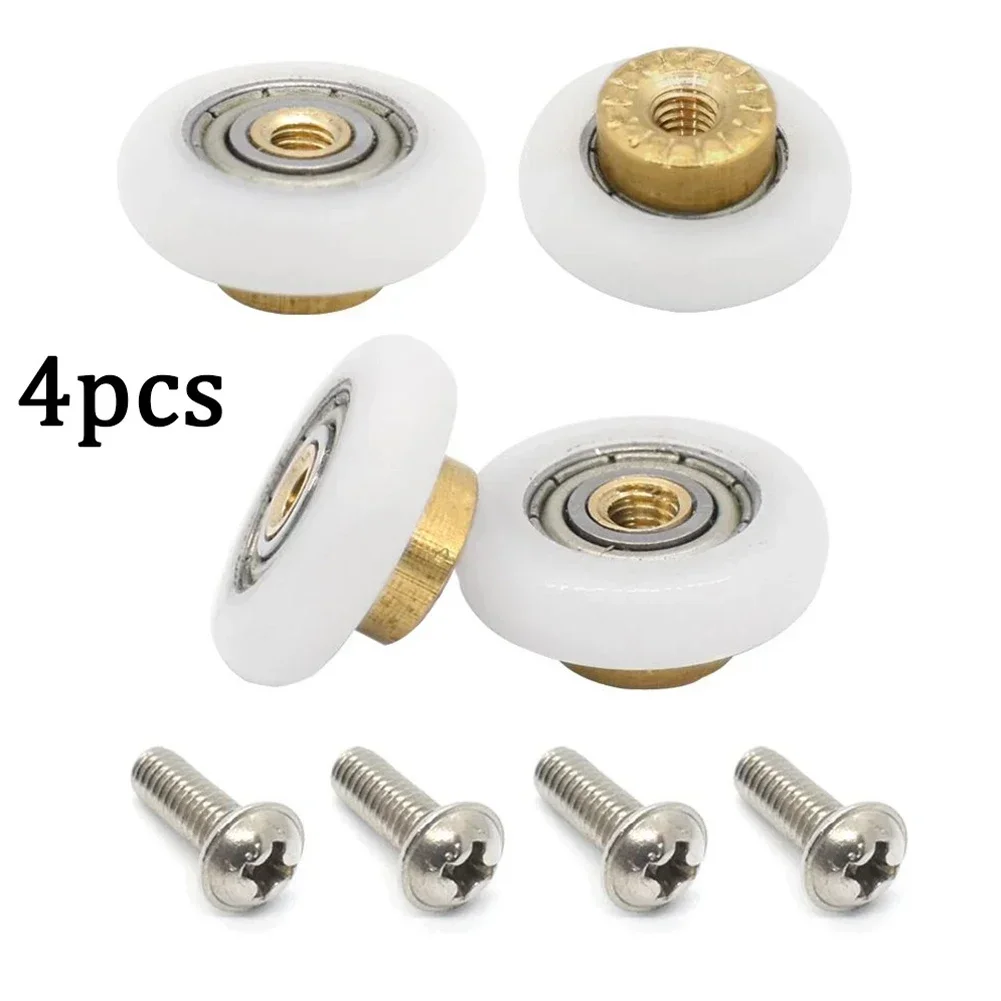 4Pcs Single Shower Door Rollers Room Pulley Bathroom Sliding Glass Door Wheels Nylon Copper Roller 20/23/25/27mm  Doors Hardware