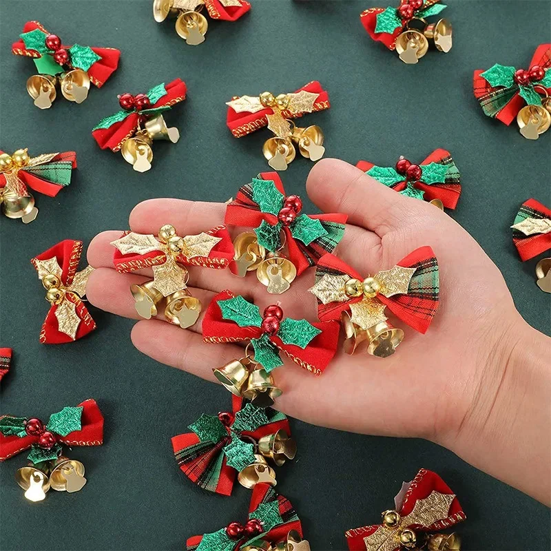 

5pcs Christmas Party Decoration Bell Bows Xmas Tree Hanging Bowknots Bell Ornament Noel Natal Merry Christma Happy New Year 2025