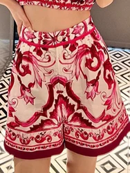 Pantalones cortos Retro de primavera y verano para mujer, diseño de moda, pantalones casuales con bolsillo y estampado de flores de alta calidad