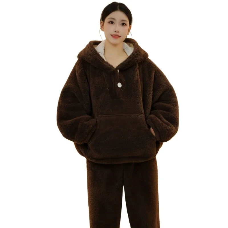 2026 نمط لطيف الصوف سميكة المتضخم مقنعين الدافئة المتسكعون شتاء جديد جميل تخفيض العمر سوبر سميكة البيج أفخم دعوى