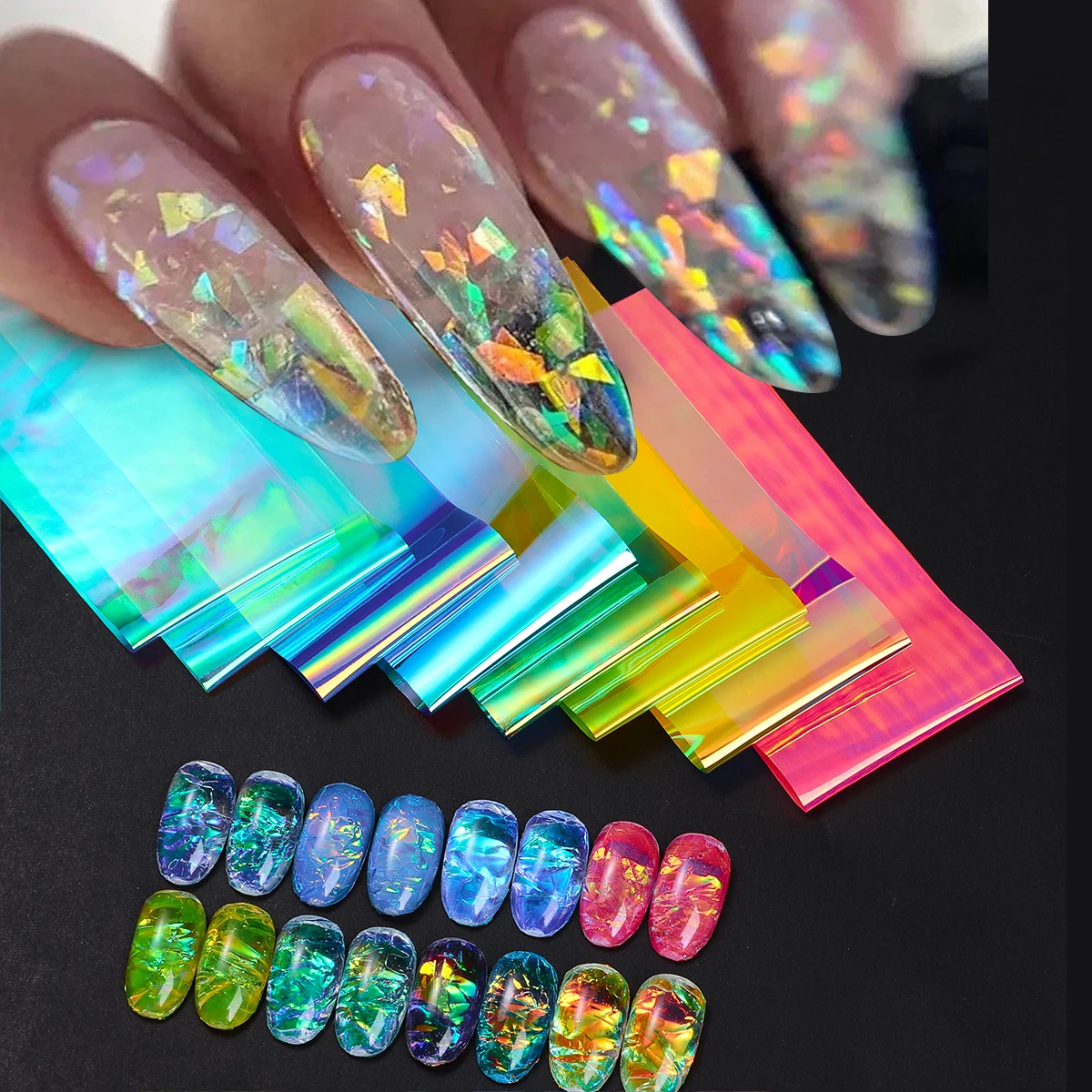 8 قطعة/الحقيبة الخيال السلوفان مسمار الفن الديكور قزحي الألوان أورورا رقائق يلتف التسلق ورقة DIY بها بنفسك مجوهرات أنيقة مانيكير المنزلق #1