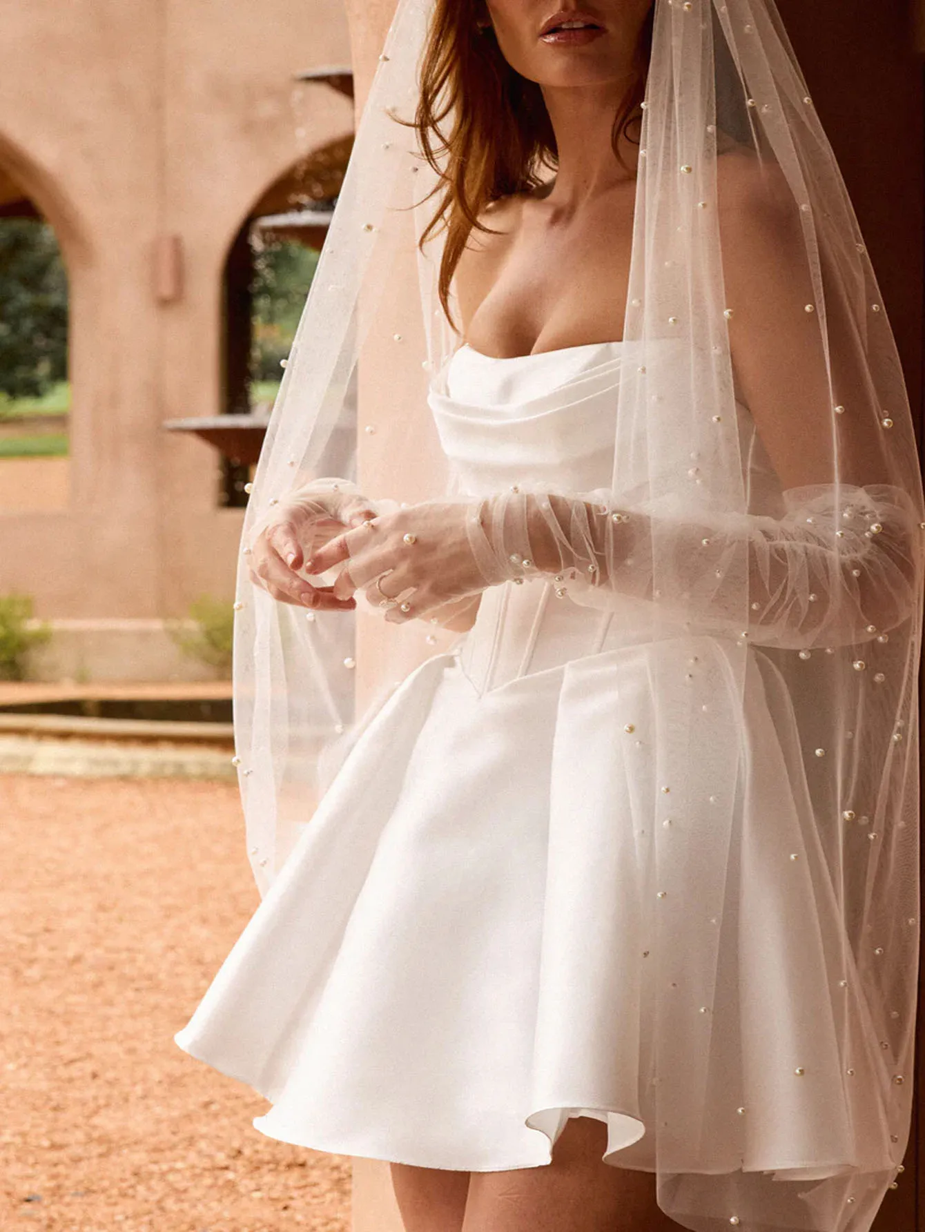 Elegant Pearl Beaded Bridal Veil with Comb One Layer Soft Tulle Wedding Marriage Accessories