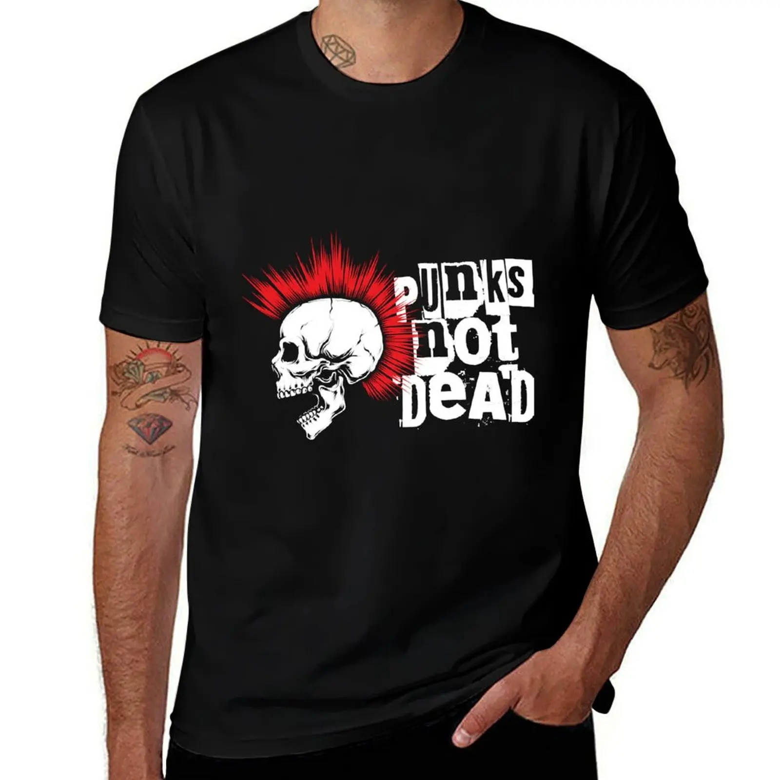 

Punks Not Dead Skull with Red Mohawk T-Shirt t shirt personalised t shirts for man graphic cars