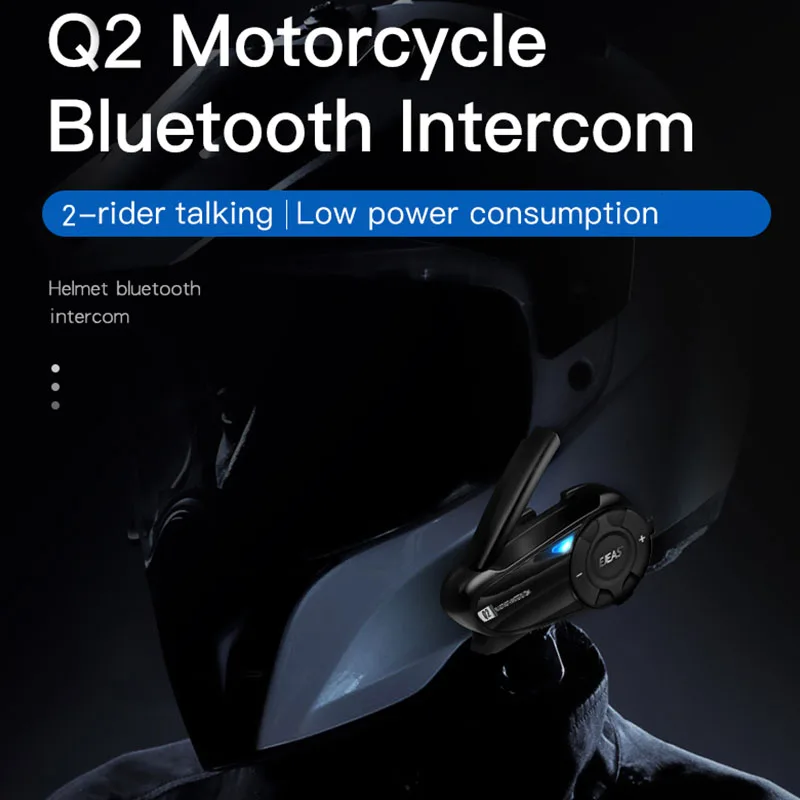 EJEAS Q2 Bluetooth 5.1 Motorcycle Helmet Headset Intercom Quick Pair Up to 2 Riders Wireless Interphone Earphone Waterproof