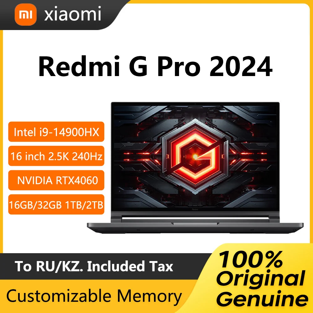 2024 Xiaomi Redmi G Pro Gaming Laptop 16 Inch 2.5K 240Hz E-Sports Screen Netbook i9-14900HX 16GB 1TB RTX4060 Gaming Notebook PC