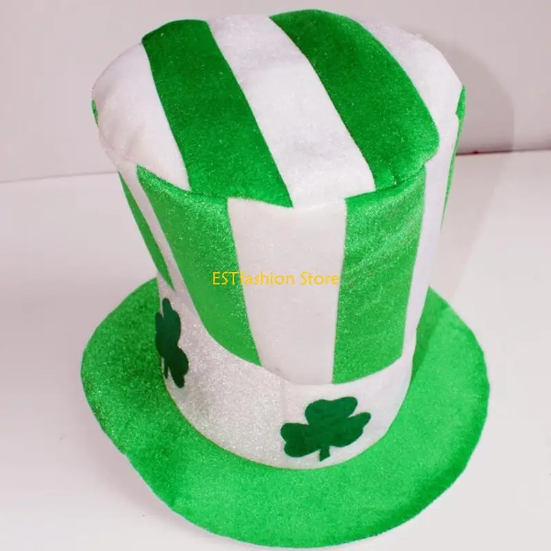 

Y5GC Fashion Eire Green Clover Hat Lucky Shamrock Top Hat Stovepipe Hat Bucket Hat Ireland Leprechaun Fancy Party Costume