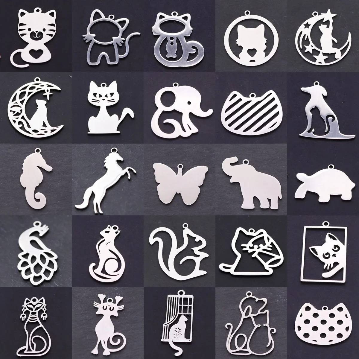 3pcs Pet Animal Charms for Jewelry Making Stainless Steel Seahorse Cat Dog Turtle Horse Pendants DIY Handmade Craft Accessories