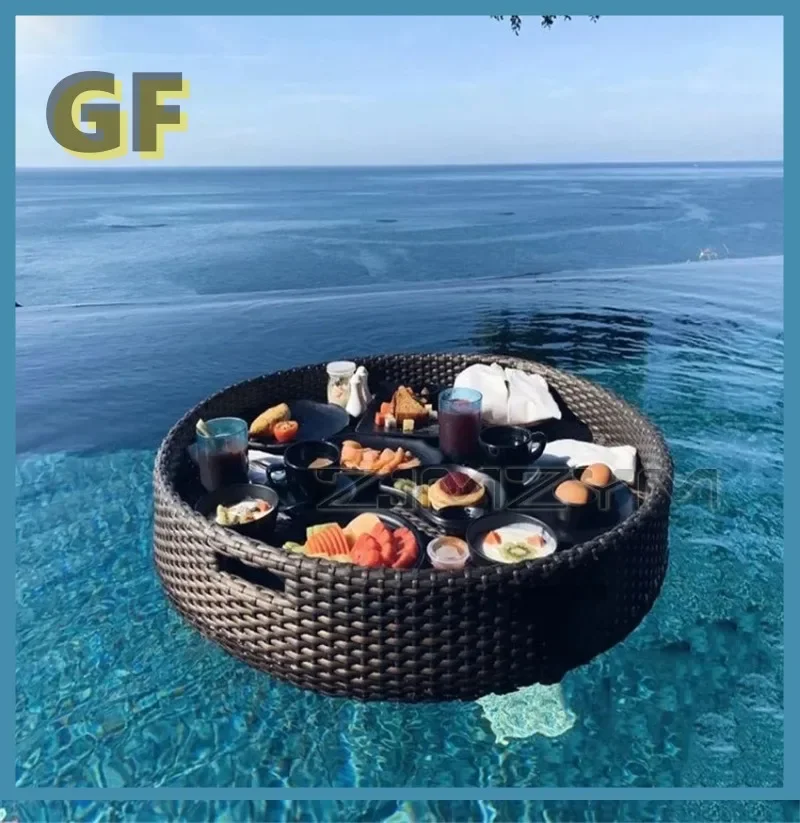 Bali Rattan Tablett Schwimmbad Schwimmendes Rattan Tablett Frühstück Nachmittagstee Speiseteller Hotel Rattan Korb