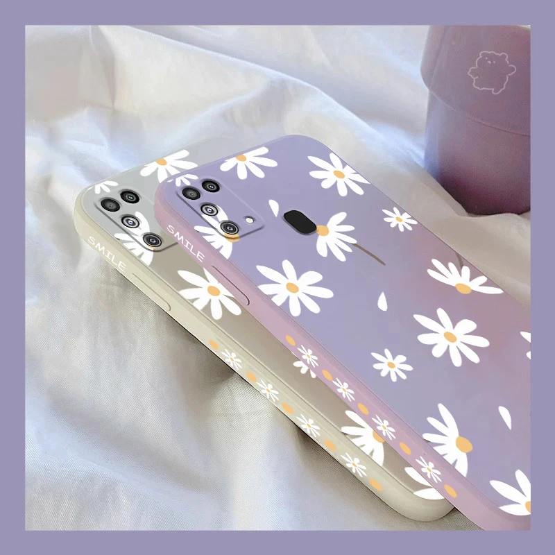 M31 White Sunflower Silicone Phone Case For Samsung Galaxy M31 Shatterproof Camera Protection Galaxy M31 Thin Soft Back Cover