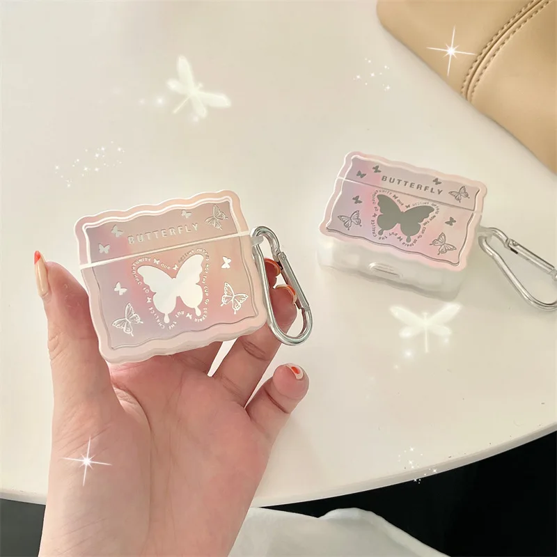 حافظة غطاء لينة من البولي يورثين الحراري لسماعات Airpods ، مرآة فراشة وردية ، حافظة سماعة بلوتوث ، AirPod Pro 2 ، AirPods 3