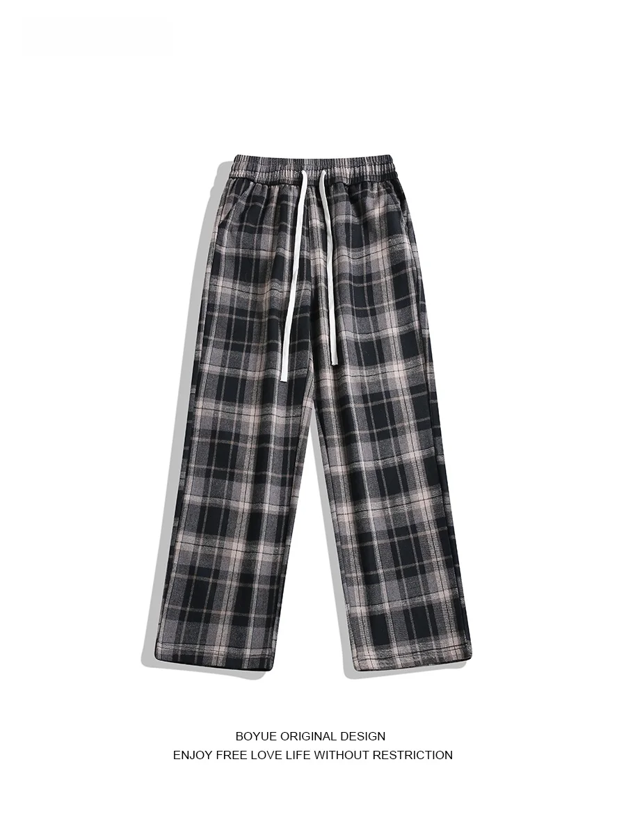 

Брюки повседневные BOYUE с флисовой подкладкой, прямые, свободного кроя, винтажные, унисекс, с клетчатым принтом