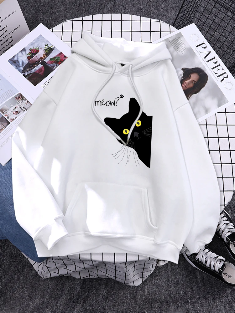 Hoody Big Black Cat Personality Print Hoodie Womens Streetwear Warm Hoodies For Girls Fashion Winter Women Sweatshirt And Hoodie