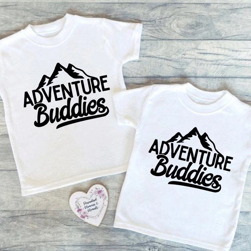 Children's Clothing Adventure Buddies Mountains Tee T-Shirt Sibling Matching Tee Funny Camping Gift Siblings Matching Set TShirt