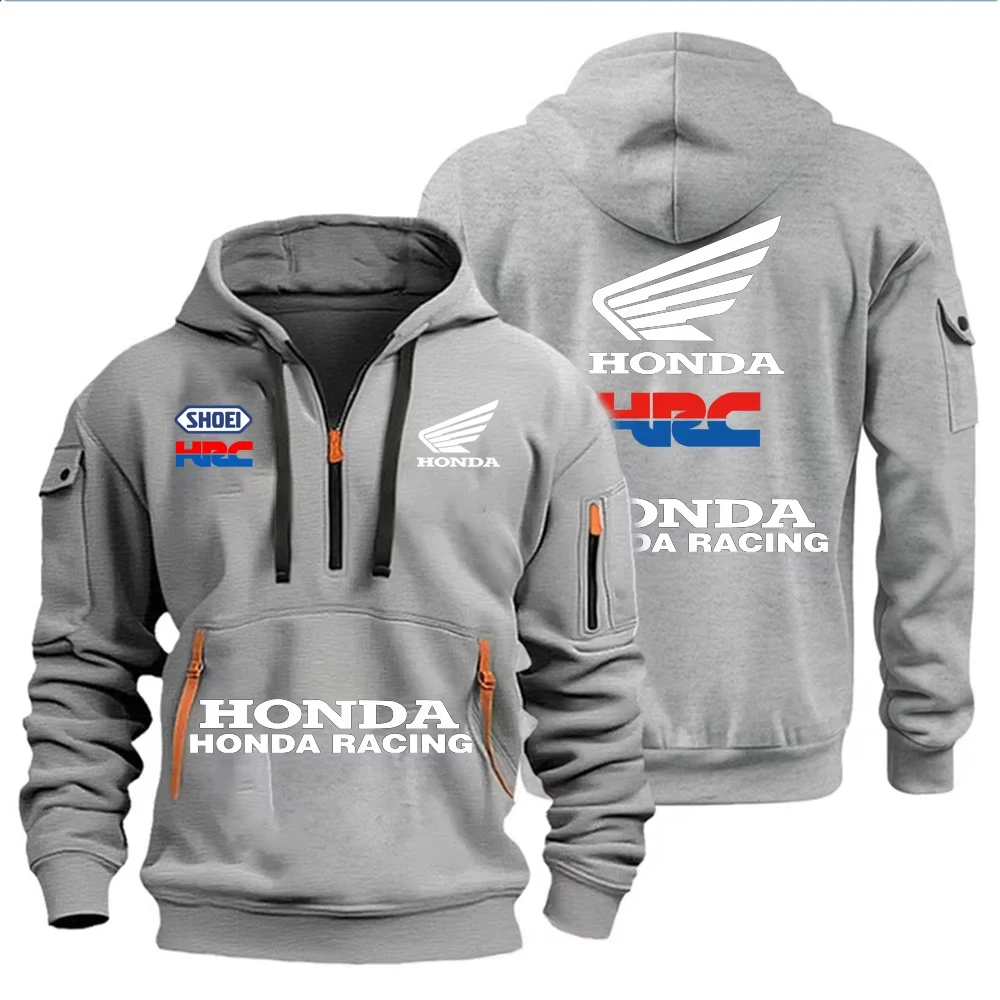 هوندا ريسينغ الخريف والشتاء الرجال متعددة جيب سستة هوديي ملابس رياضية عادية وقلنسوة فضفاضة طويلة الأكمام