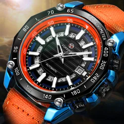 FORSINING High End Luxury Men's Watches Military Waterproof Automatic Watch Genuine Man Mechanical Orange Leather Clockwork 2026
