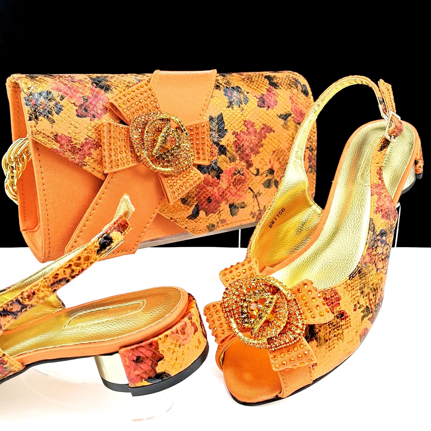 High Quality Rhinestone Sandal Square Heels Shoes And Bags Set African Style Pumps Shoes And Bag Set For Evening Party