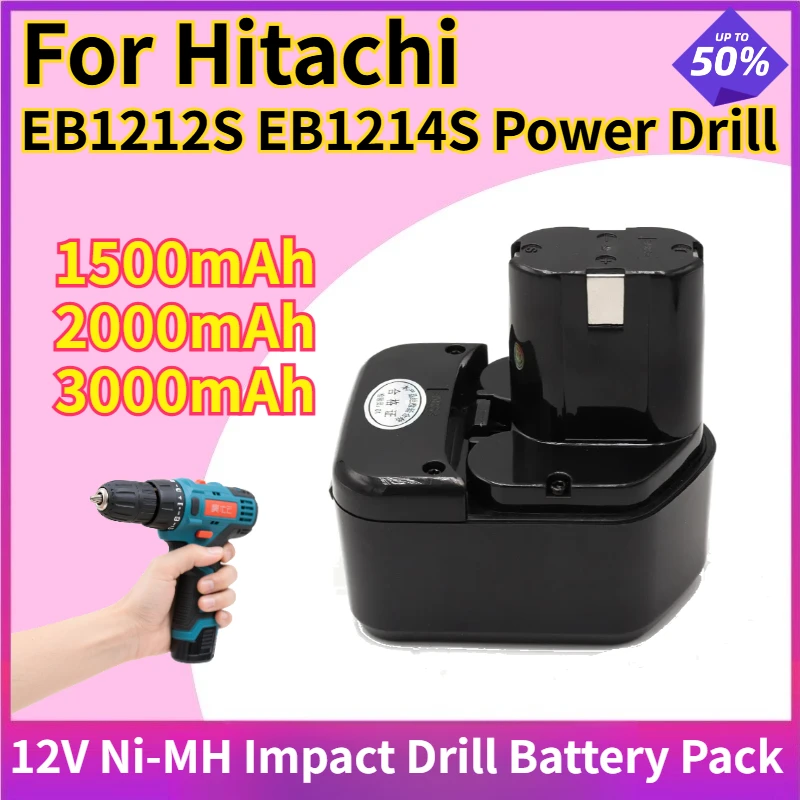 

1500mAh/2000mAh/3000mAh 12V Ni-MH Power Drill Replacement Battery for Hitachi EB1212S EB1214S Impact Drill Battery Pack