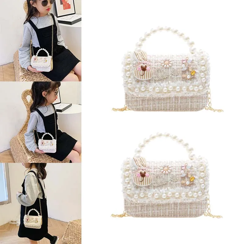 Rabbit White Children\'s Pearl Handheld Bag Cotton and Hemp Cute and Fashionable Mini Zero Wallet -1PCS