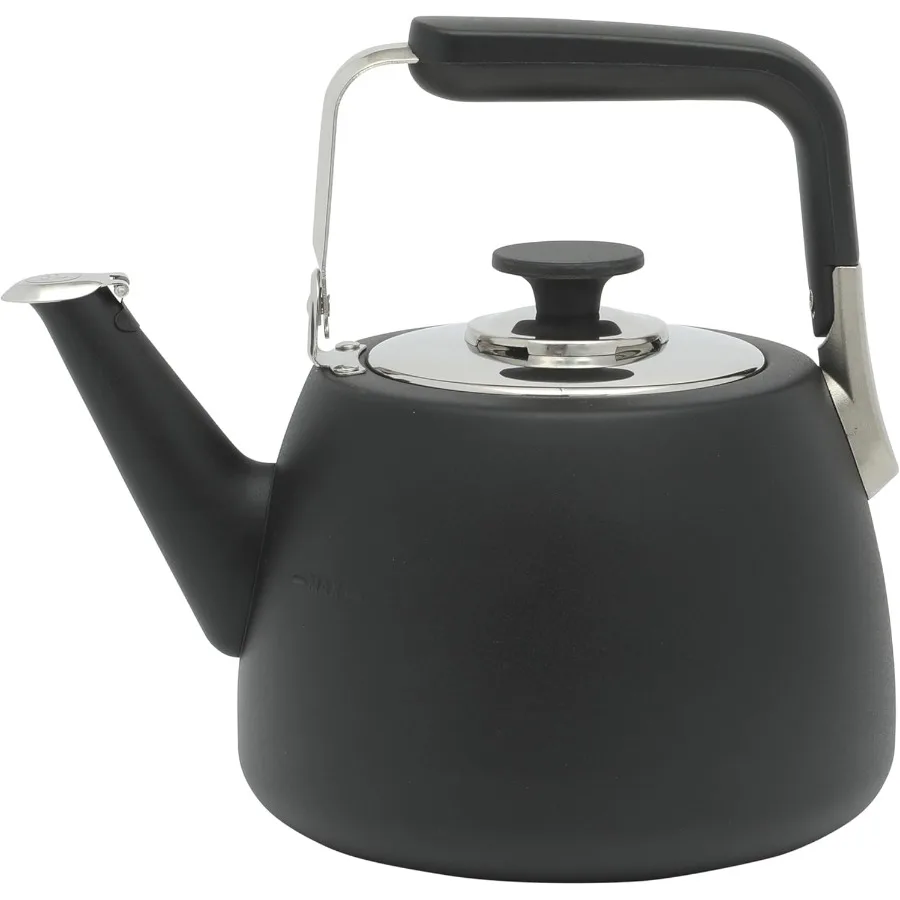

Kitchen Essentials Large 2 QT Heavy Gauge Stainless Steel Tea Kettle with Matte Black Finish for Efficient Boiling and Elegant