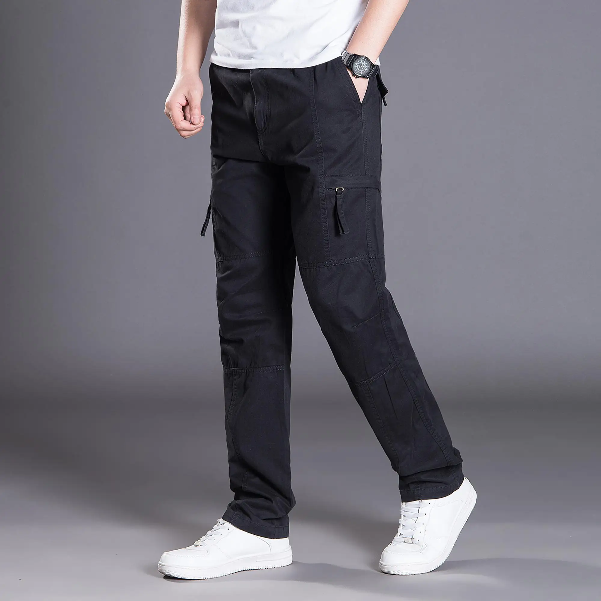 Mens Cargo Work Pants Ripstop Tactical Pants Elastic WaistWaist Hiking Pants Casual Cotton Jogger Outdoor Trousers - view 3