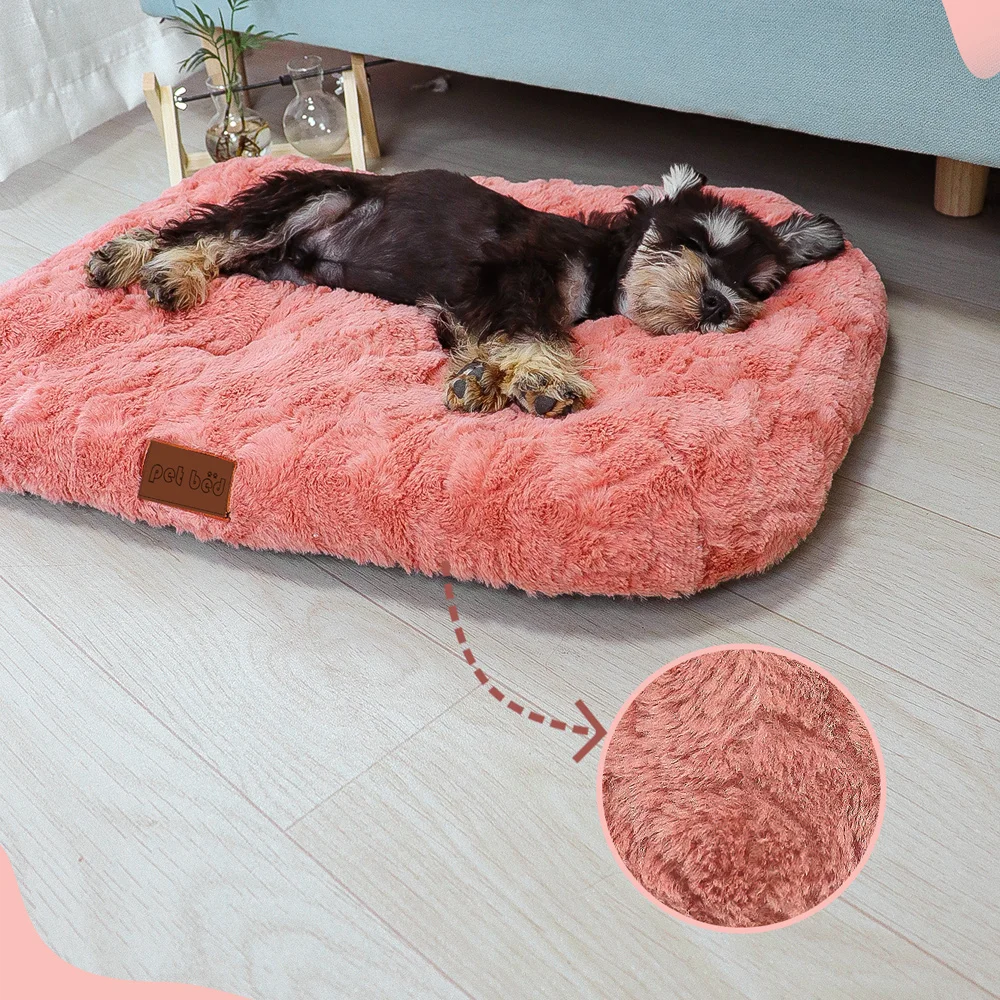 Dog Bed Pet Bed Washable Faux Fur Pet Crate Bed For Dog Anti-Slip Pet Mat Bed For Cat Fluffy Comfy Pet Sleeping Mat For Dog Mat